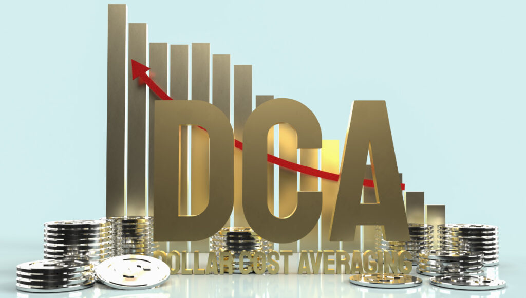 Dollar Cost Averaging in front of a stock graph.