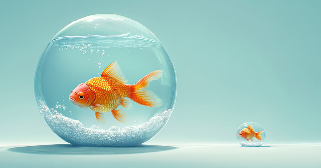A large goldfish and a small goldfish representing large and small cap stocks