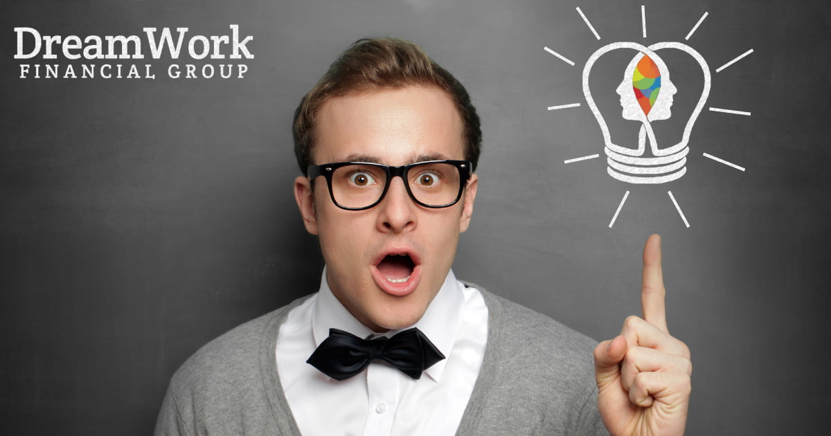 Wealth Management at DreamWork Financial - Great Idea - Guy getting an idea with dreamwork logo bulb
