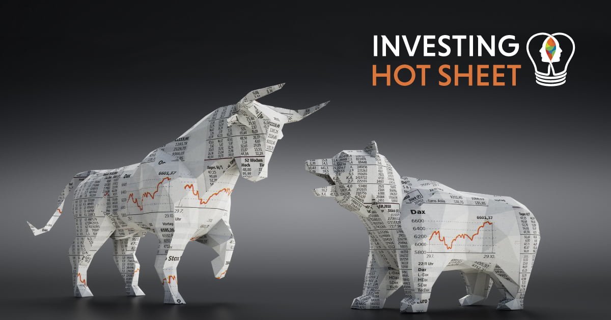 a bull and a bear made out of finanical section of newspaper - investing hot sheet by dreamwork financial